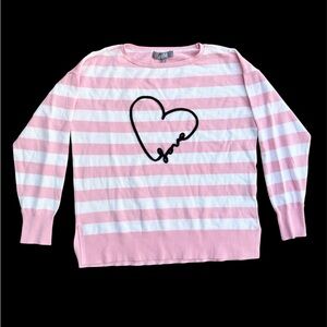 Marled Reunited Clothing Sweater Womens M Pink White Stripe Black ‘Love’ Heart